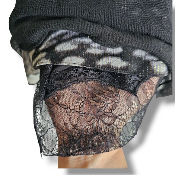 BCBGMaxAzria Dress Black Size 10 Embellished Gauzy Layers Lace Beaded Fairy Boho - Picture 10 of 11